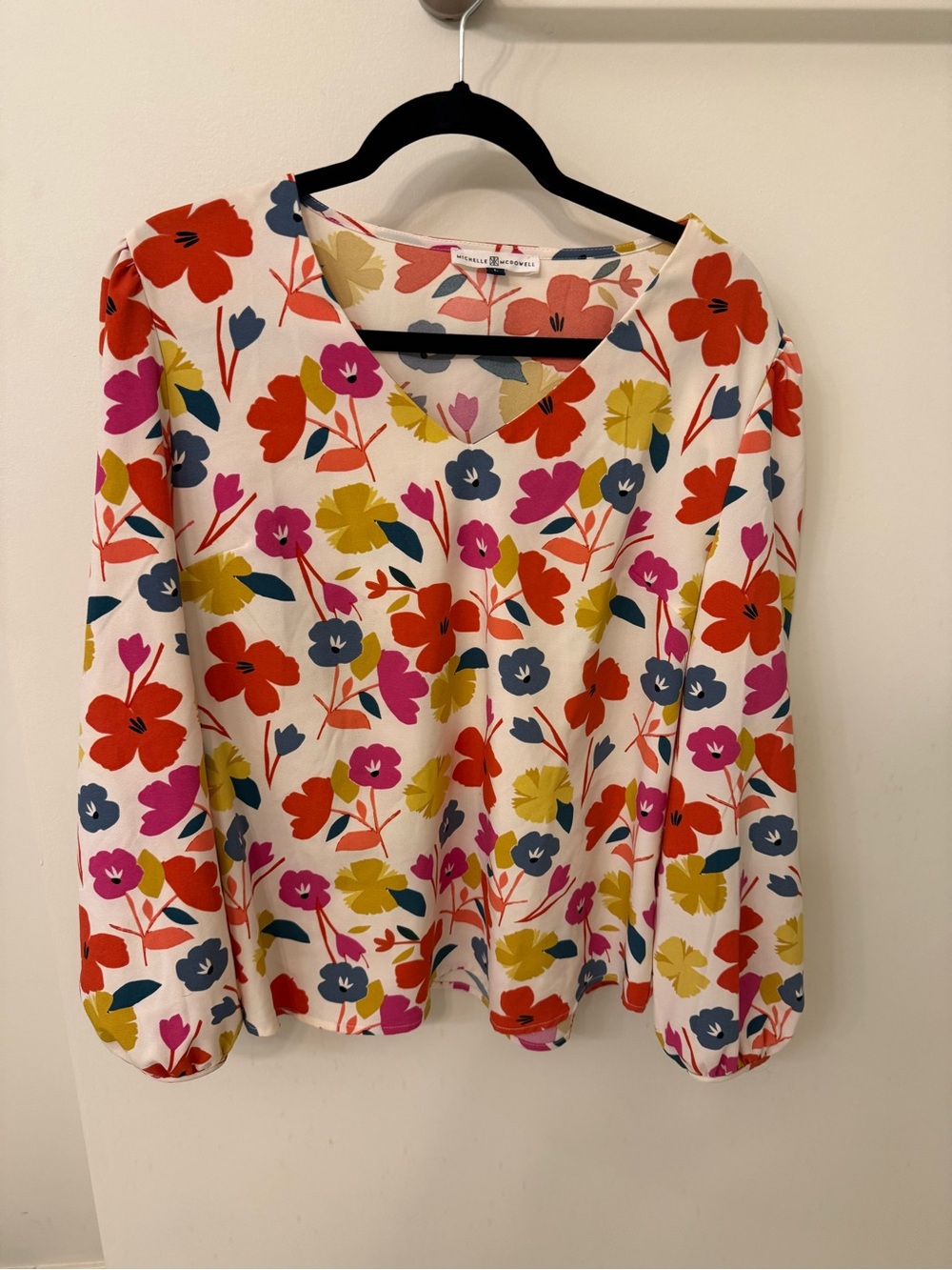 Floral V-Neck Balloon Sleeve Blouse - Multi